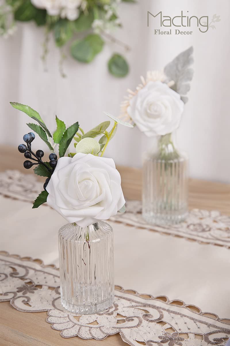 MACTING White Artificial Flowers 30pcs Real Touch Faux Flower Foam Fake Roses with Stems for DIY Wedding Bouquets Centerpieces Floral Arrangements Party Tables Home Decorations - Image 3