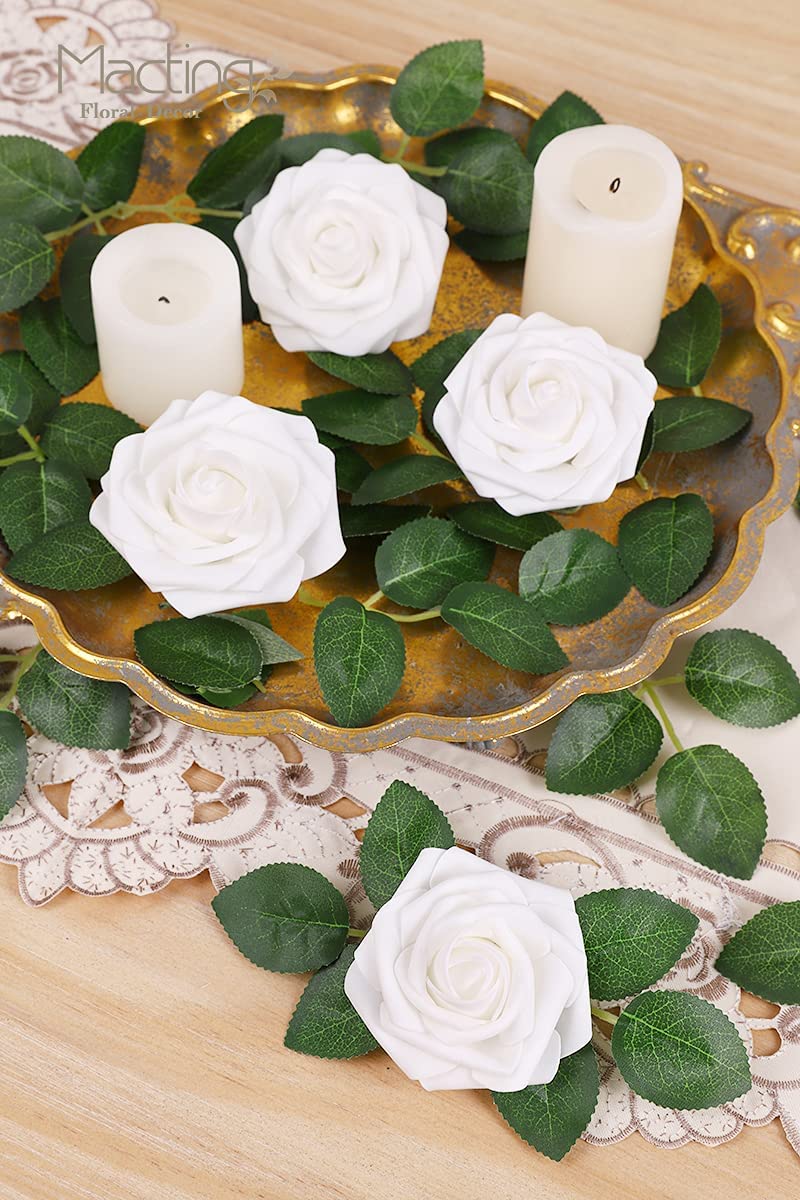 MACTING White Artificial Flowers 30pcs Real Touch Faux Flower Foam Fake Roses with Stems for DIY Wedding Bouquets Centerpieces Floral Arrangements Party Tables Home Decorations - Image 5