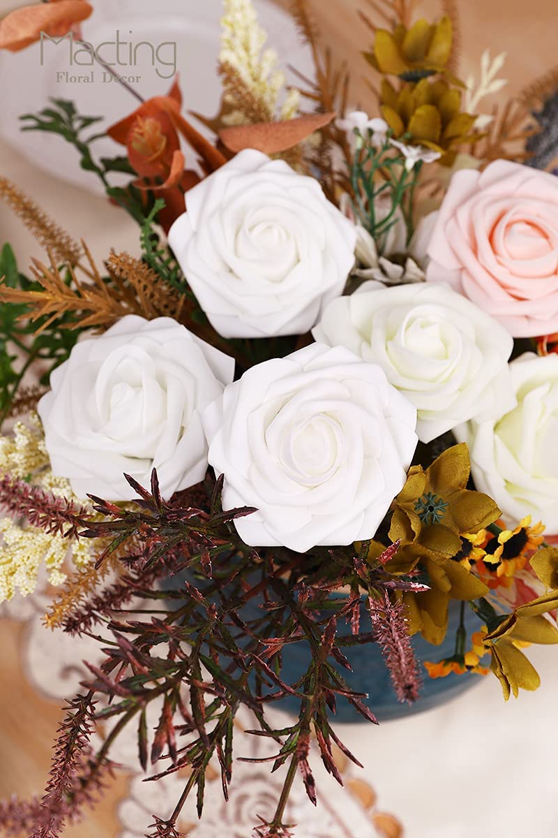 MACTING White Artificial Flowers 30pcs Real Touch Faux Flower Foam Fake Roses with Stems for DIY Wedding Bouquets Centerpieces Floral Arrangements Party Tables Home Decorations - Image 4