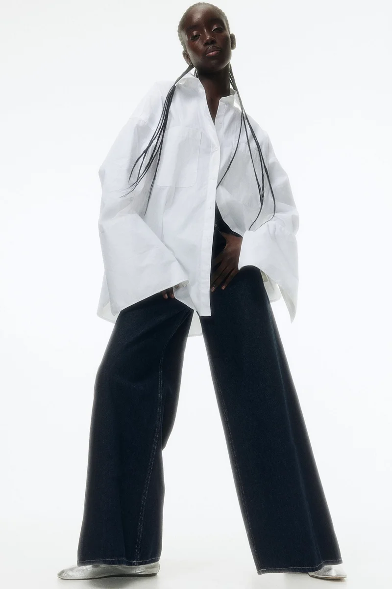 اتش اند ام جينز بقصّة خصر عالية وساق واسعة