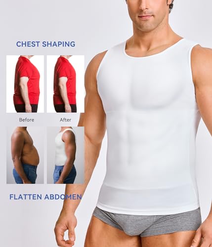Eleady Mens Compression Shirt Workout Tank Tops Slimming Body Shaper Vest Abs Abdomen Undershirts (White, Medium) - Image 5