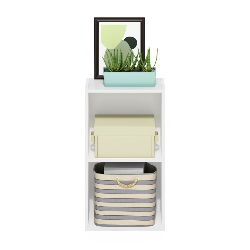 2-Tier Cube Bookcase, Small Storage and Book Organizer, Compact Two-Cube Shelf in White Finish, Perfect for Desktop or Floor Use in any Room or Office Setting - Image 4