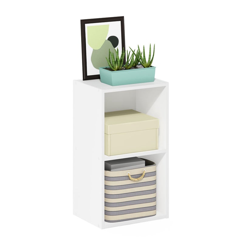 2-Tier Cube Bookcase, Small Storage and Book Organizer, Compact Two-Cube Shelf in White Finish, Perfect for Desktop or Floor Use in any Room or Office Setting - Image 1