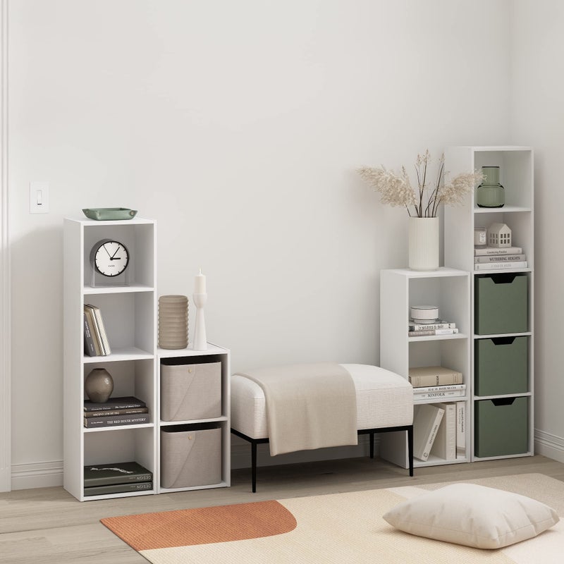 2-Tier Cube Bookcase, Small Storage and Book Organizer, Compact Two-Cube Shelf in White Finish, Perfect for Desktop or Floor Use in any Room or Office Setting - Image 2