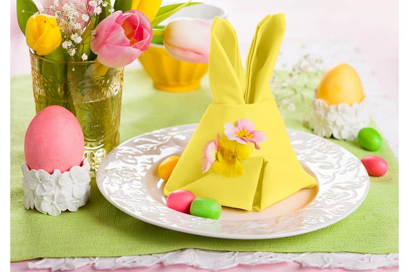 KOFFOTA Jasmine Yellow Cloth Napkins 100% Cotton Set of 12  Spring Cloth Napkins Easter Table Decor for Dinner  Soft Comfortable and Reusable 18""x18"" - Image 1