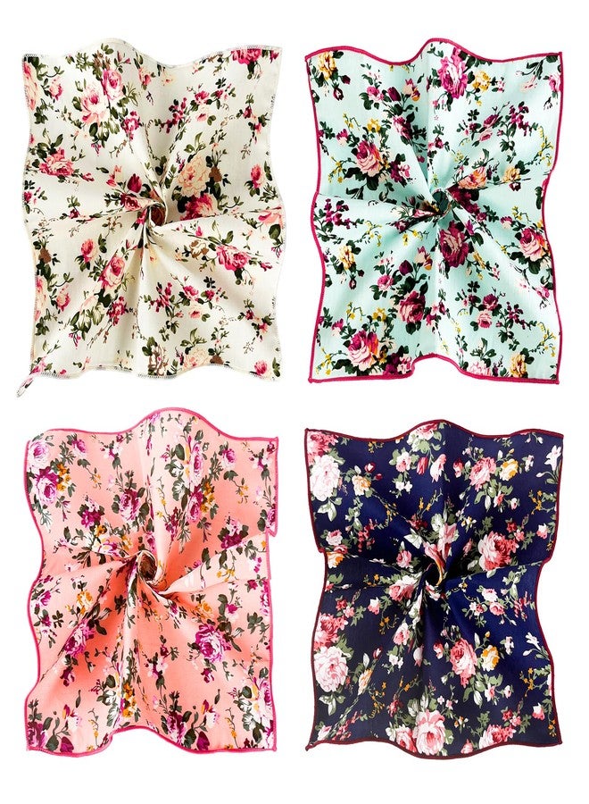 SUNOVELTIES Floral Print Handkerchiefs Cotton Flower Hankie Pocket Square Mens Boys Wedding Costume Accessories - Image 1