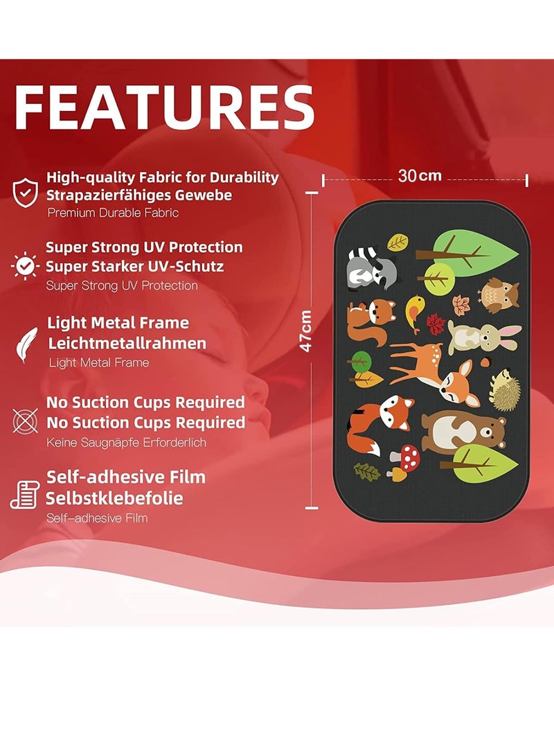 2 Pack Car Side Window Sun Shade, Cute Foldable Car Sun Shade with Cute Animals Patterns, Automotive Window Sunshade Provide Glare, Sun and UV Protection for Baby Kids - Image 2