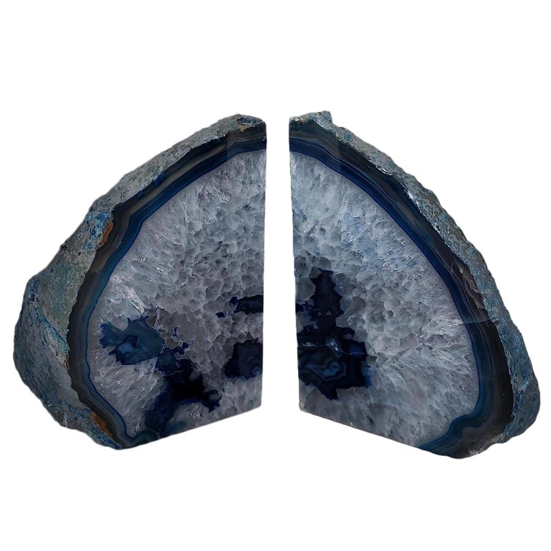 JIC Gem Agate Decorative Book Ends Blue Gemstone Geode Bookends Cool Crystal Bookends for Shelves Book Ends for Heavy Duty Books with Rubber Bumpers for Office and Home DÃ©cor (1 Pair,4-6 LBS) - Image 2