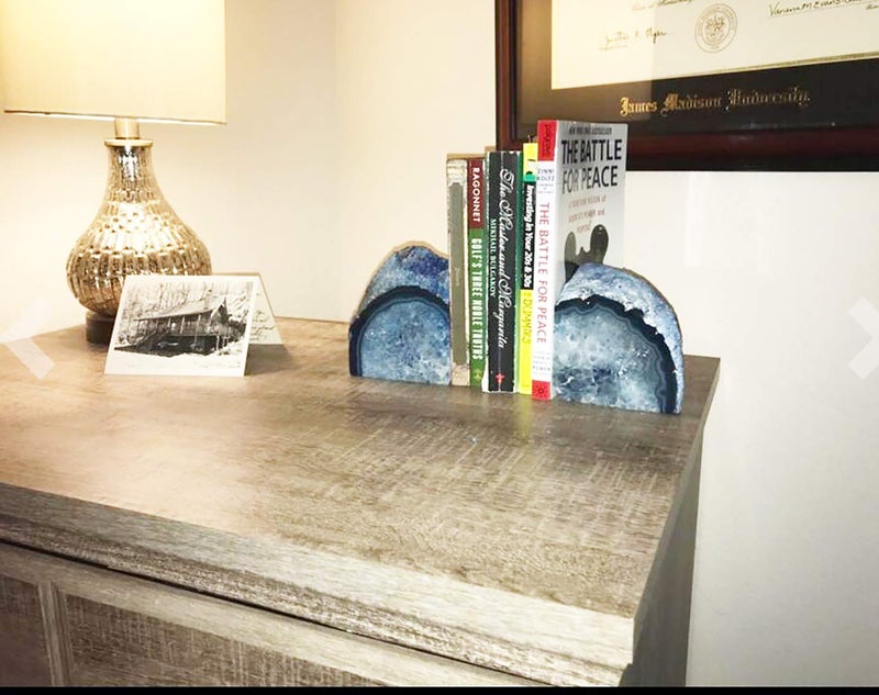 JIC Gem Agate Decorative Book Ends Blue Gemstone Geode Bookends Cool Crystal Bookends for Shelves Book Ends for Heavy Duty Books with Rubber Bumpers for Office and Home DÃ©cor (1 Pair,4-6 LBS) - Image 4