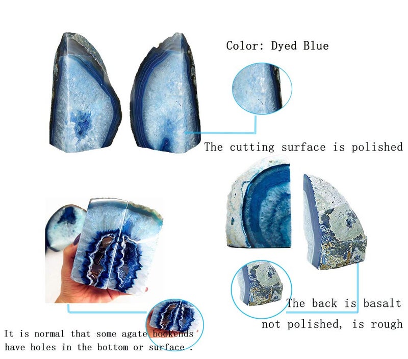 JIC Gem Agate Decorative Book Ends Blue Gemstone Geode Bookends Cool Crystal Bookends for Shelves Book Ends for Heavy Duty Books with Rubber Bumpers for Office and Home DÃ©cor (1 Pair,4-6 LBS) - Image 3