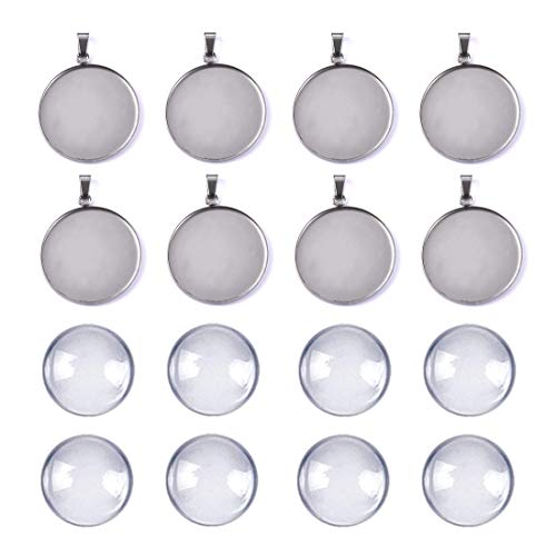 DROLE 40Pcs 30mm Stainless Steel Bezels and Cabochons - 20Pcs 30mm Cabochon Pendant Trays with Necklace Clasp and 20Pcs 30mm Rond Glass Cabochons for Cameo Jewelry - Image 1