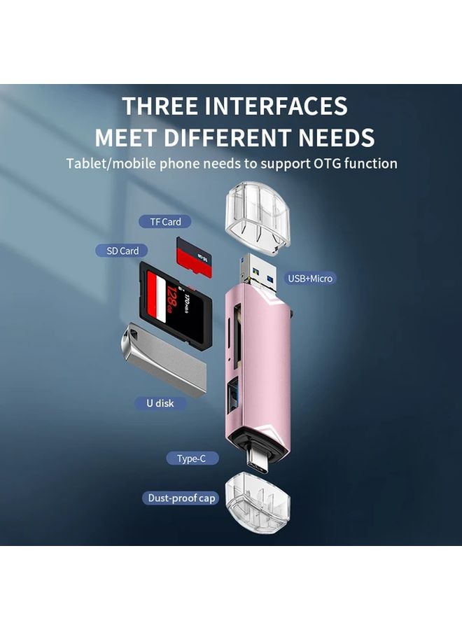 قارئ بطاقات 6 في 1 باللون الذهبي من نوع USB 3.0، محول OTG مع منفذ Type C ومنفذ Micro USB، لبطاقات الذاكرة SD و TF - Image 4