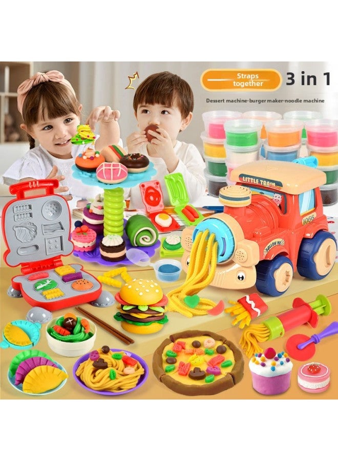 Ice Cream Color Mud Noodle Machine DIY Plasticine Tools Kindergarten Clay Handmade Educational Girls Children's Toys-Specification:[dessert + Piggy Noodle Maker + Burger Maker] 58-piece Set