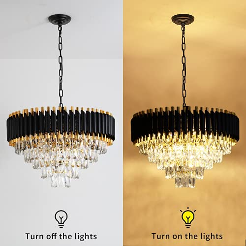 AKDXIRUN Gold Crystal Chandelier Contemporary, 24" Modern Living Room Chandeliers, K9 Crystal Ceiling Lights Fixtures, Round 5 Tiers Pendant Lighting Chandelier Black for Entryway Dining Room Staircase - Image 3