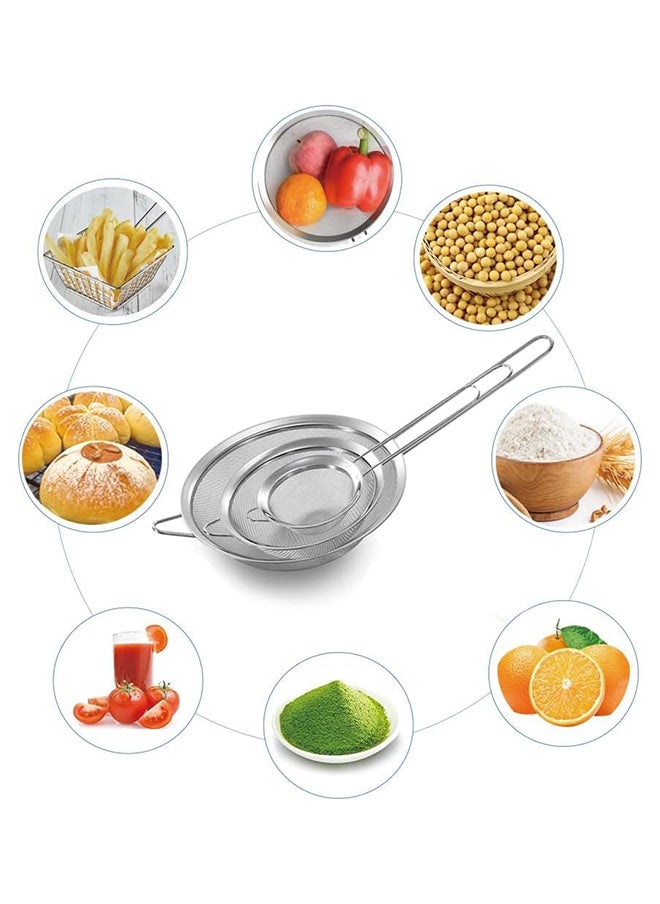 SKY-TOUCH SKY-TOUCH 3-Piece Stainless Steel Fine Mesh Strainer Set with Handle – 3 Sizes (20cm, 14cm, 12cm) for Kitchen, Food, Tea, Coffee, Juice, Quinoa, Rice, Flour, Baking, and Cooking  - Image 2