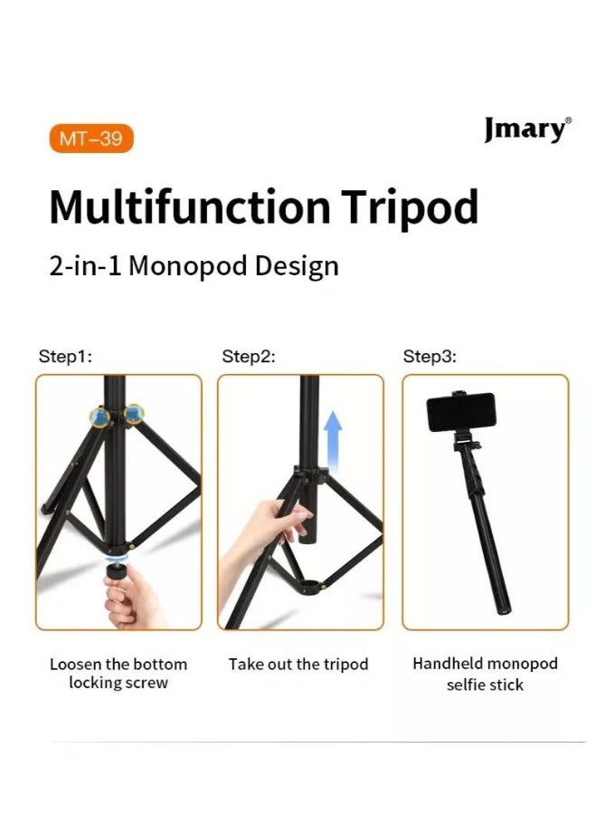 Jmary MT39 61inch Aluminum Extendable Cell Phone Tripod Stand with Selfie Stick Tripod and Phone Clip - Image 3