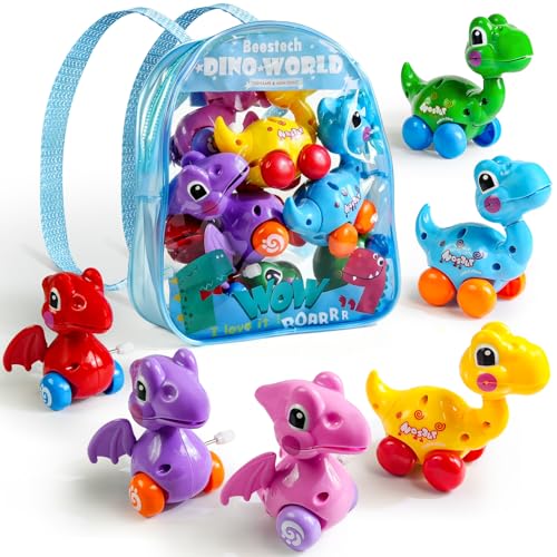 Beestech Wind Up Dinosaur Toys for 3456 Years Old Girls Toddlers Boys Dinosaur Birthday Party Supplies Favors Girls with Backpack - Image 1