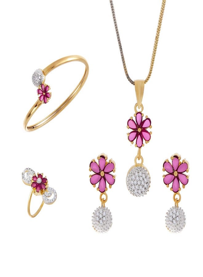 KENNICE Gold-Plated American Diamond Necklace with Earrings, Bracelet and Ring Jewellery Set for Girls and Women - Image 3