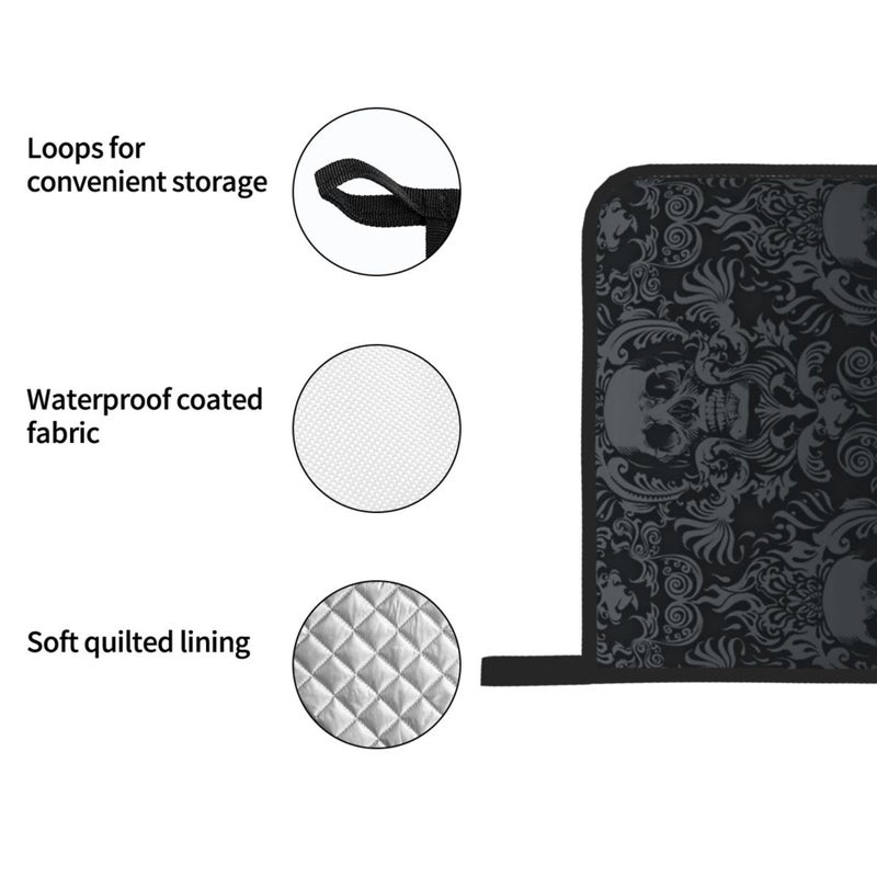NELife Victorian Gothic Black Skull Damask Oven Mitts and Pot Holders Sets of 4,Resistant Hot Pads with Polyester Non-Slip BBQ Gloves for Kitchen,Cooking,Baking,Grilling - Image 5