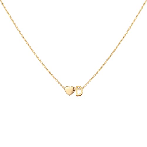 Glimmerst Initial Heart Necklace 18K Gold Plated Stainless Steel Tiny Heart Letter D Necklace Personalized Monogram Name Necklace for Women - Image 1