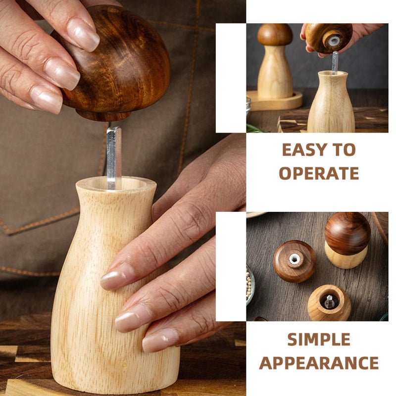 Adjustable Wooden Pepper Grinder Mushroom Shape Manual Mill Refillable Kitchen Utensil - Image 4