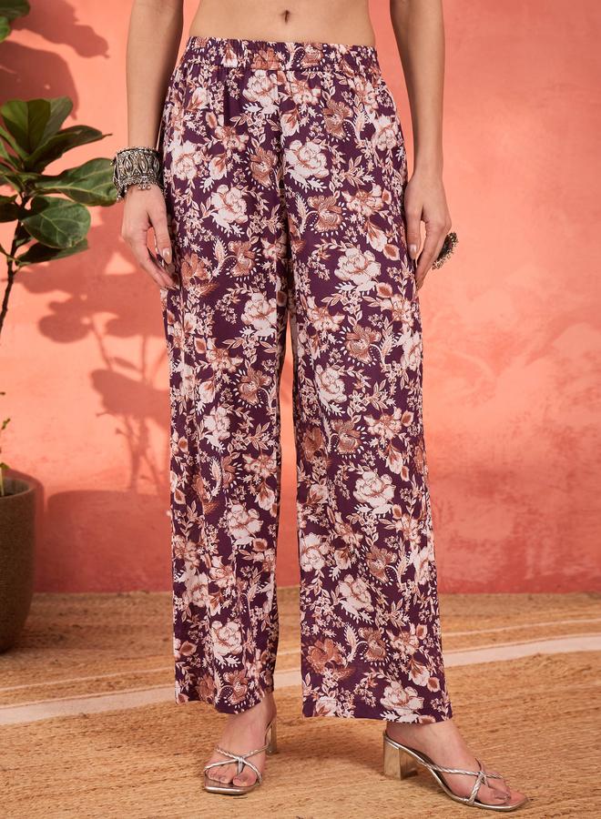 ساسافراس بنفسجي مطبوع كامبريك كورتا مع بنطلون قلم ودوباتا - Image 5