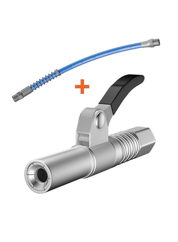 Generic Grease Gun Coupler Tips Fittings Quick Lock And Release Lube Single Handle Heavy Grease Gun Nozzle Coupler 12000 PSI With 30CM Hose  - Image 1