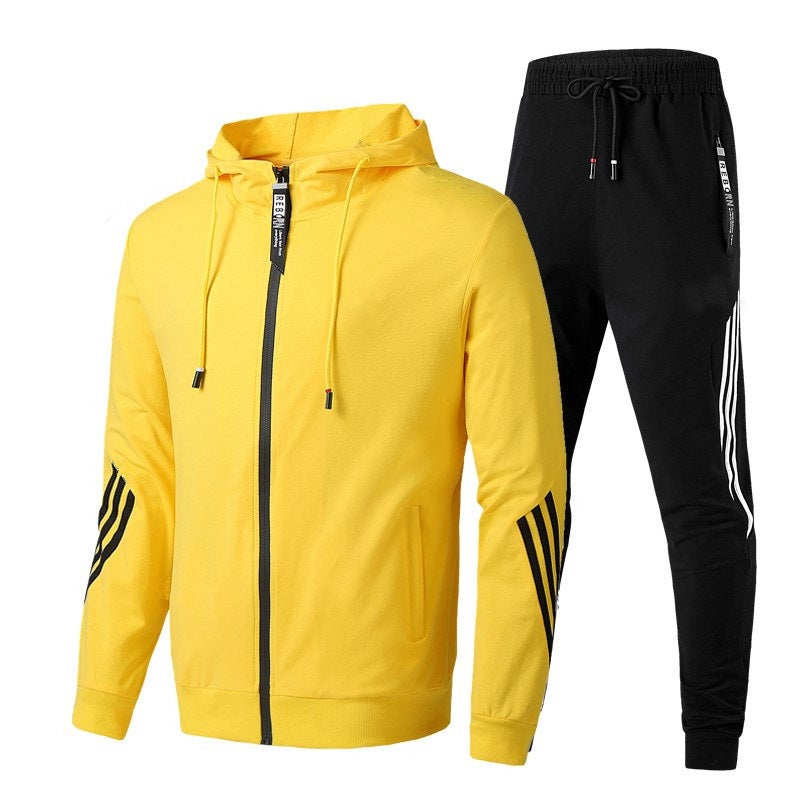 Generic Cross-Border Mens spring and autumn hooded leisure sports suit running fitness sportswear student class clothing group clothing wholesale Yellow  - Image 1