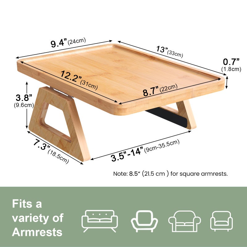 Danfoxer Couch Arm Tray,Bamboo Folding Sofa Tray,Sofa Armrest Trays Clip-On Couch Desk for Drinks,Snacks,Phone,Remote Controlï¼ˆNaturalï¼‰ - Image 5
