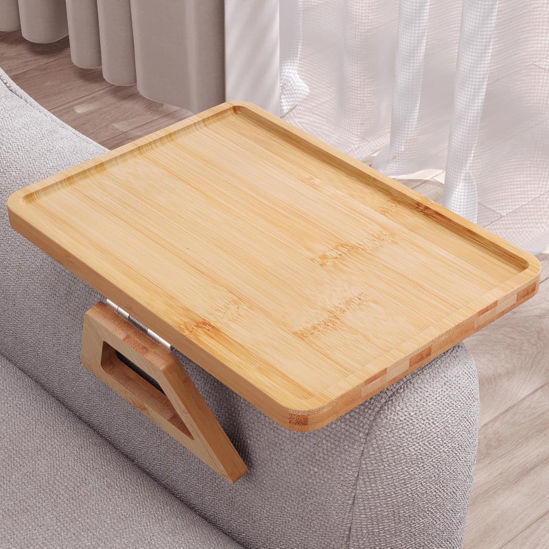 Danfoxer Couch Arm Tray,Bamboo Folding Sofa Tray,Sofa Armrest Trays Clip-On Couch Desk for Drinks,Snacks,Phone,Remote Controlï¼ˆNaturalï¼‰ - Image 1
