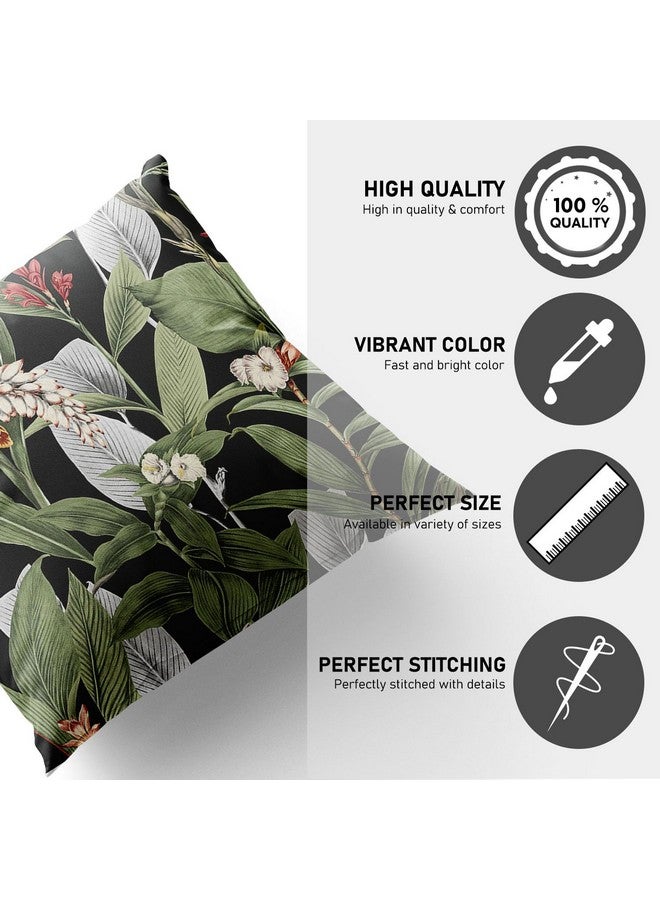 HOOPY Set of 5 Designer Decorative Throw Pillow/Cushion Covers (16 Inch X 16 Inch, Green Leafs Print) - Canvas, 100Tc - Image 3