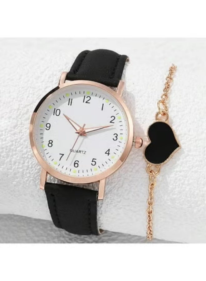 QUARTZ Women's Luminous Digital Quartz Watch & Bracelet Set - Fashion Leather Strap Wristwatch - Image 1