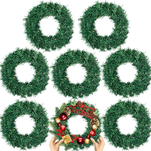 Gosodeny 8 Pcs Christmas Wreath 10 Inch Green Artificial Wreaths DIY Faux Plain Wreaths Front Door Green Farmhouse Cabinets Wreath Indoor Outdoor Wall DecorFresh - Image 1