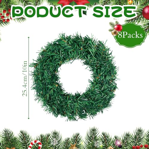 Gosodeny 8 Pcs Christmas Wreath 10 Inch Green Artificial Wreaths DIY Faux Plain Wreaths Front Door Green Farmhouse Cabinets Wreath Indoor Outdoor Wall DecorFresh - Image 3