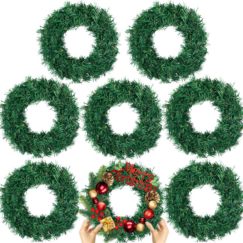 Gosodeny 8 Pcs Christmas Wreath 10 Inch Green Artificial Wreaths DIY Faux Plain Wreaths Front Door Green Farmhouse Cabinets Wreath Indoor Outdoor Wall DecorFresh - Image 2