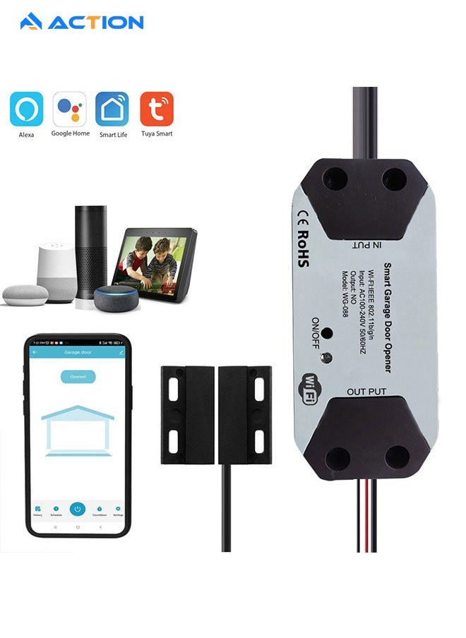 ACTION Wifi Smart Garage Door Controller with Voice Control&timing Schedule&device Sharing&abnormal Monitoring-UK Smart Remote Garage Door Opener Switch Works with Alexa/Google Home/Smart Life/Tuya App  - Image 1
