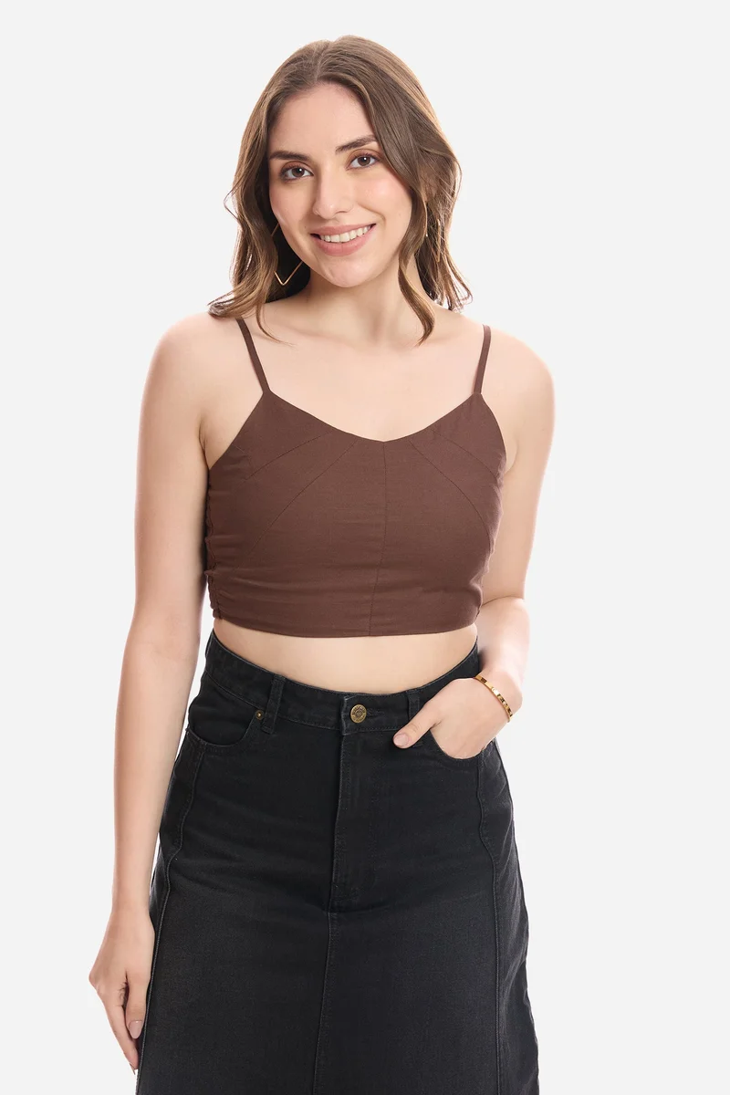 فيرجيو Solid Cotton Crop Top With Paneling Detail for Women