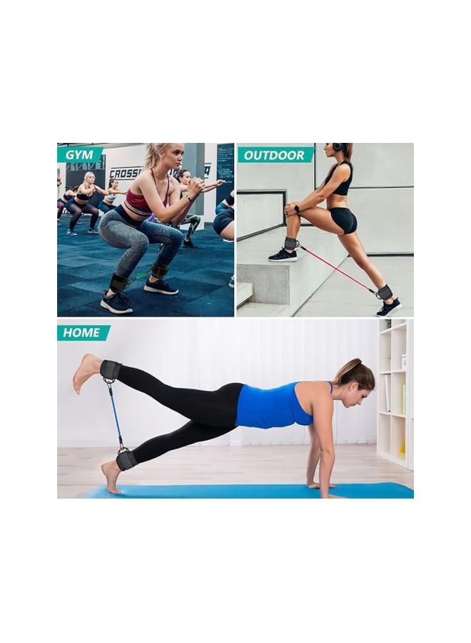 S-TOP Portable Leg Exercise Band Set, 3pcs Elastic Resistance Band with Ankle Straps and Carrying Bag for Strength Training & Fitness Workouts, Hip, Legs, Butt, Glutes and Thighs Workout, HR0005 - Image 2
