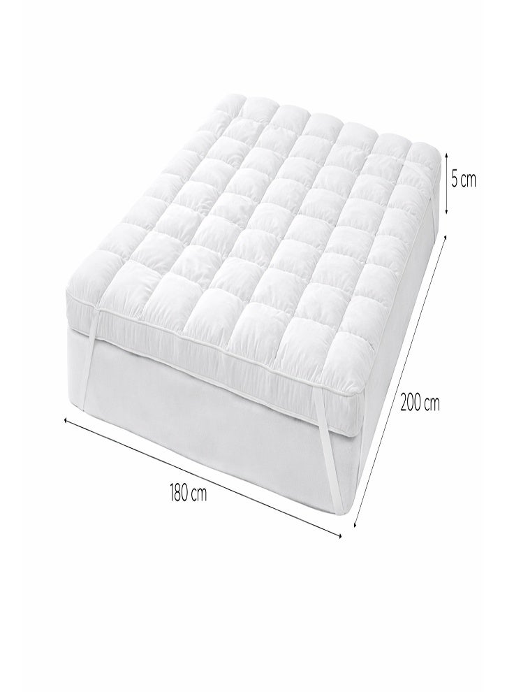 DORMICO Fluffy Mattress Topper 550 GSM 180x200 cm Queen Size Soft Breathable Noiseless Bed Topper with Elastic Straps White - Image 2