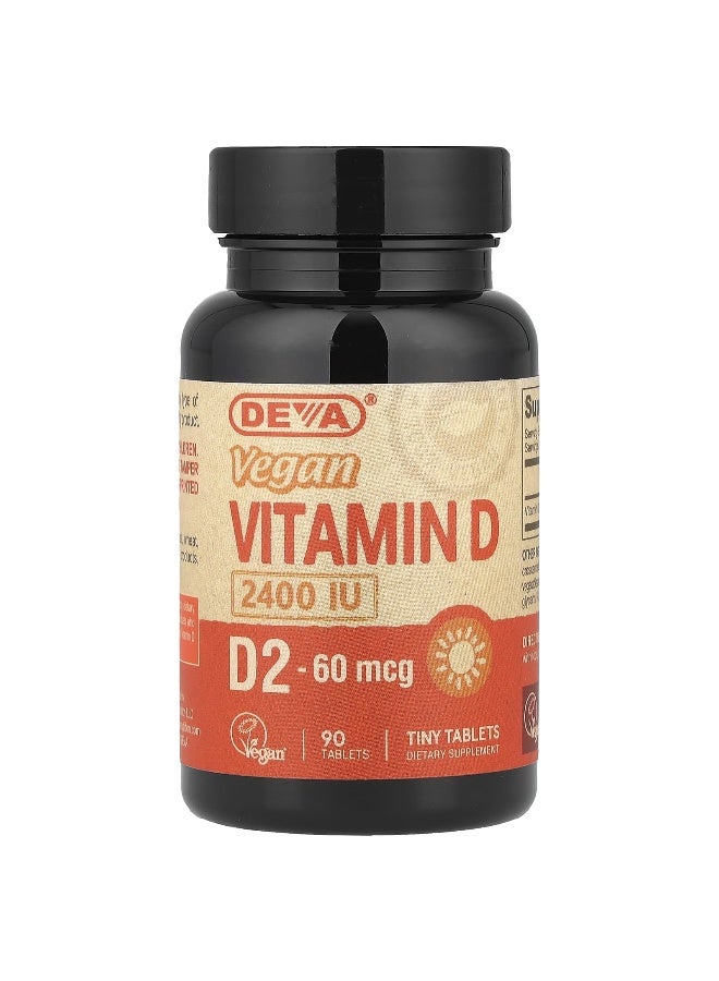 Deva, Vegan Vitamin D2, 60 mcg (2,400 IU), 90 Tablets (Packaging may vary) - Image 1