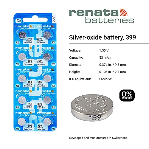 Renata بطارية ساعة ريناتا مصنوعة في سويسرا ريناتا 399 أو SR927SW أو AG7 1.5V (3 بطاريات، 399 أو SR 927 SW) - Image 2