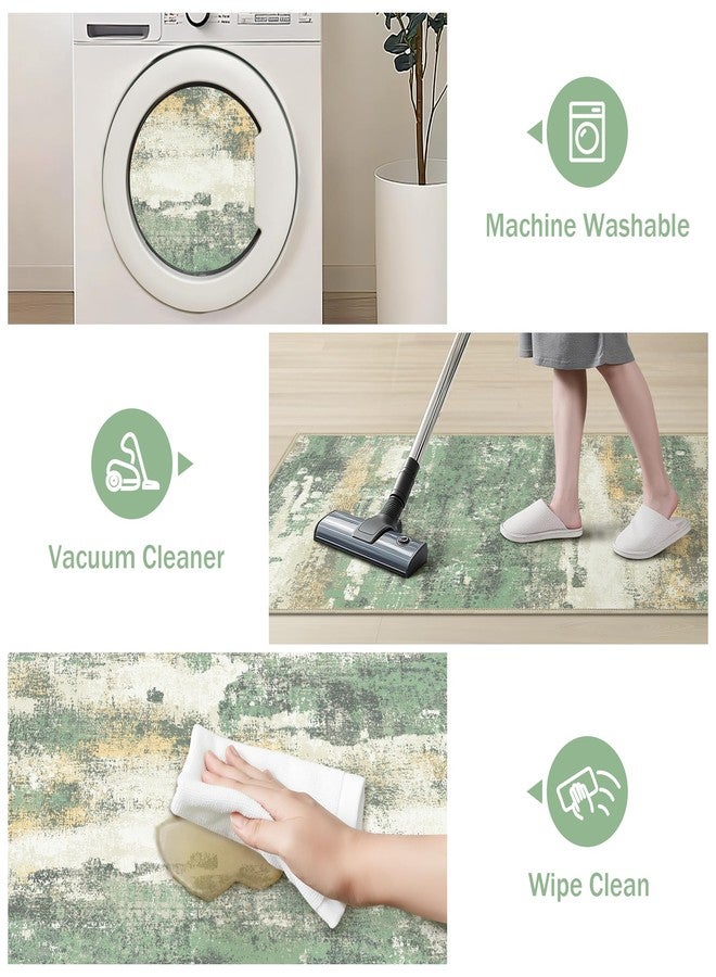 GENIMO Kitchen Rugs Sets of 3 Non Slip Washable Kitchen Mats for Floor, Waterproof Abstract Kitchen Runner Rug, Floor Mat Carpet for Hallway, Laundry, Sink, Entryway, Bathroom, Green - Image 5