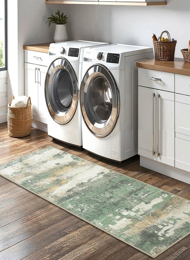 GENIMO Kitchen Rugs Sets of 3 Non Slip Washable Kitchen Mats for Floor, Waterproof Abstract Kitchen Runner Rug, Floor Mat Carpet for Hallway, Laundry, Sink, Entryway, Bathroom, Green - Image 4