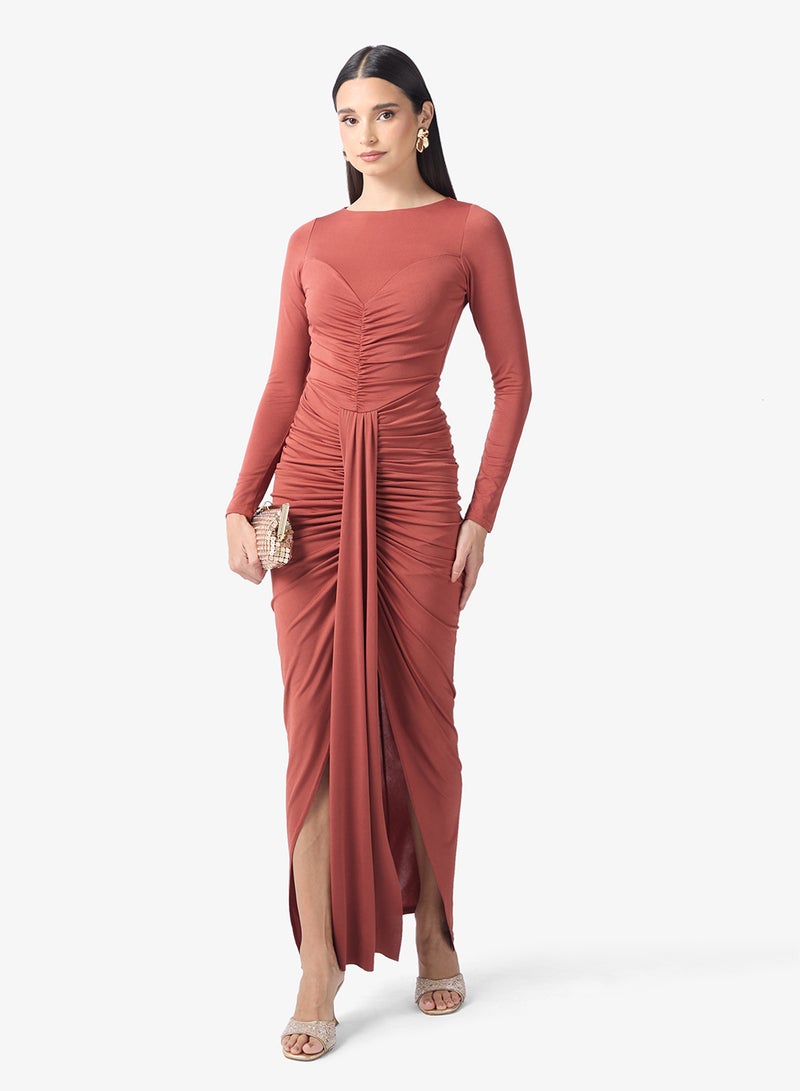 TFNC Slink Front Tie Slit Long Sleeve Maxi Dress - Image 4