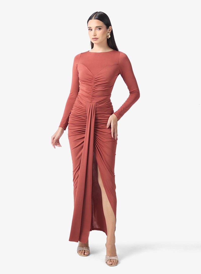 TFNC Slink Front Tie Slit Long Sleeve Maxi Dress - Image 1
