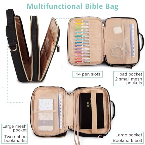 Bunnychill 2 Compartment Bible Cover for Women,Large Bible Case with Handles Shoulder Strap,Carrying Bible Bag Scripture Case Church Bag Bible Protective with Pocket - Image 4