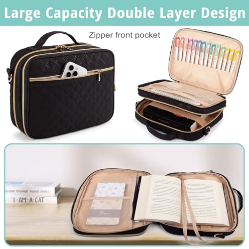 Bunnychill 2 Compartment Bible Cover for Women,Large Bible Case with Handles Shoulder Strap,Carrying Bible Bag Scripture Case Church Bag Bible Protective with Pocket - Image 3