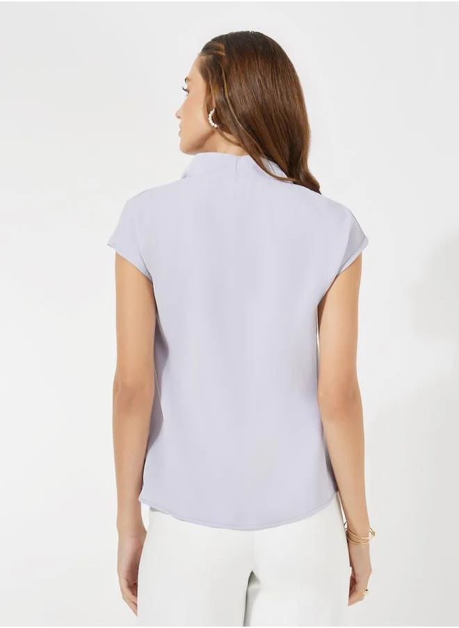 Take Two Solid Regular Fit Top with Cap Sleeve by Styli