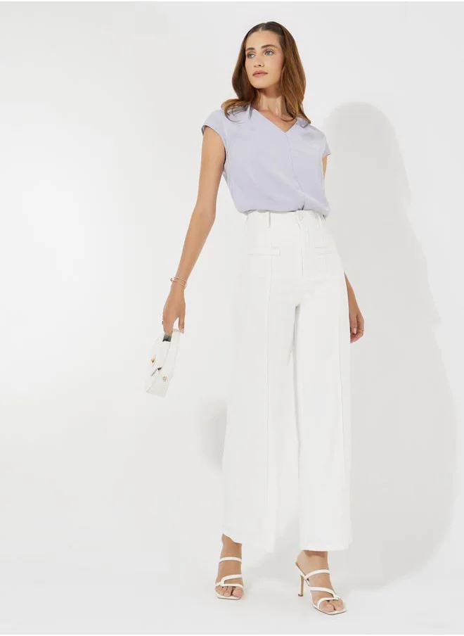Take Two Solid Regular Fit Top with Cap Sleeve by Styli