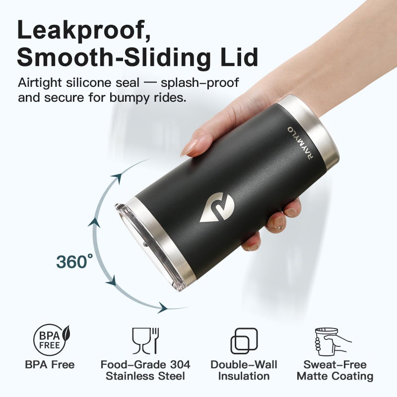 RAYMYLO Insulated Stainless Steel Travel Mug for Hot/Cold Coffee, 20 oz Tumbler with BPA-Free Detachable Slider Lid, Travel Coffee Cup with Lid Fits Most Car cup holder, Magic Black - Image 4